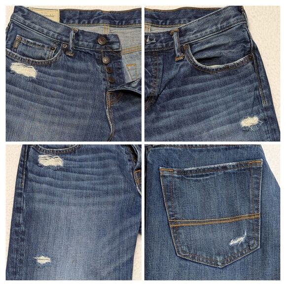 Abercrombie & Fitch Straight Jeans 32 Blue Distressed Denim Classic Menswear - Picture 10 of 10
